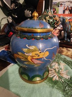Cloisonne ginger jar. 7.5 inches tall x 5.75 inches