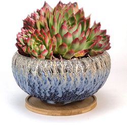 8inch Natural Cracking Round Ceramic Succulent Pot 