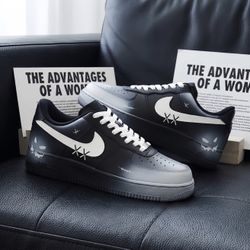 Custom Nike Air Force 1 "Dark Pumpkin" Graffiti Sneakers - Black/Grey Ombre AF1