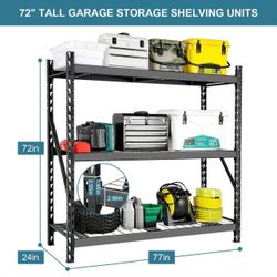 Garage Storage Shelves - Heavy Duty 72”H x 77”W x 24”D Adjustable 3-Tier Metal Shelving Rack, 6000LBS Capacity $170 