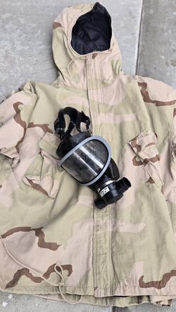 Military jacket desert camo and gas mask