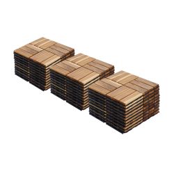 30 PCS Interlocking Deck Tiles Checker Pattern, 12 x 12 Square Yellow Acacia Hardwood Outdoor Flooring for Patio, Bancony, Pool Side,...