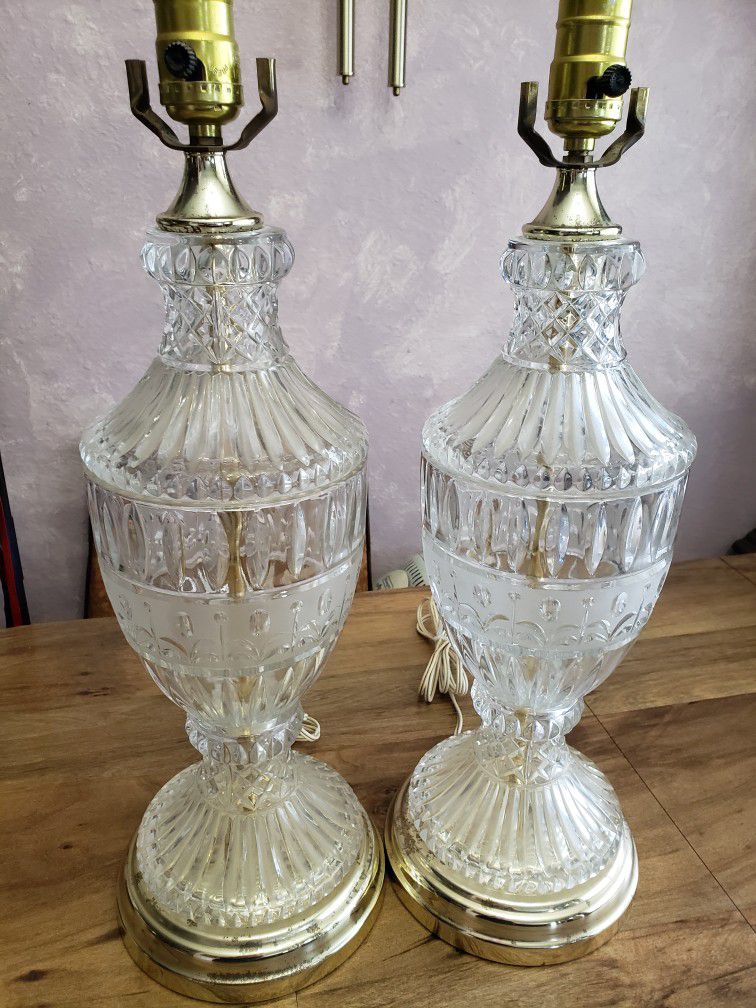 Beautiful Clear Etched Glass Vintage Lamps