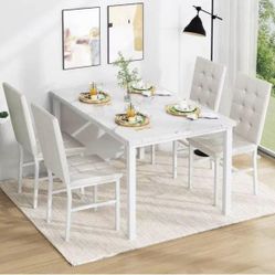 Dining Table Set for 4,Faux Marble Kitchen Table and Chairs Set of 4, Modern Dining Room Table Set f
