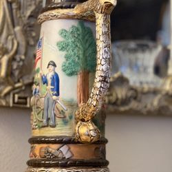 Barware/ Mug Antique/ Vintage American War of Independence XL Stein Mug/ Tankard/ 17"