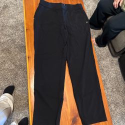 Black Pull-On Dress Pants with Gold Button Detail