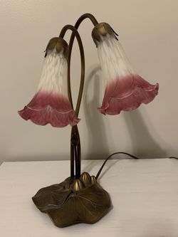 Tiffany Style  Lily Shades Lily Pad Table Lamp Pink White Shades Stained Glass