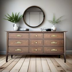 Mid Century Mcm Restored Solid Walnut Wood White Furniture 9 Drawer Dresser Tv Stand Buffet