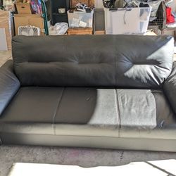 Black Faux Leather Couch, Good Condition
