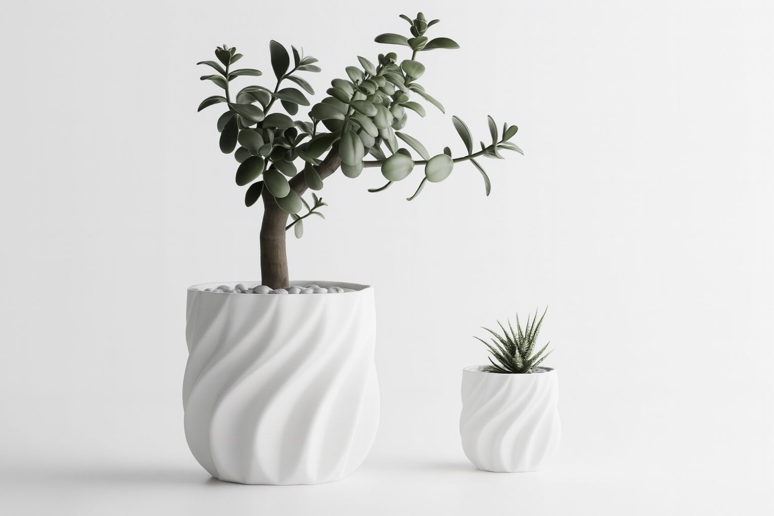 3D Printed Spiral Planters – White PLA – 4 inches 🌱