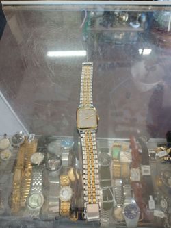 Citizen Quartz Two Tone Square Watch  Day Date White Dial