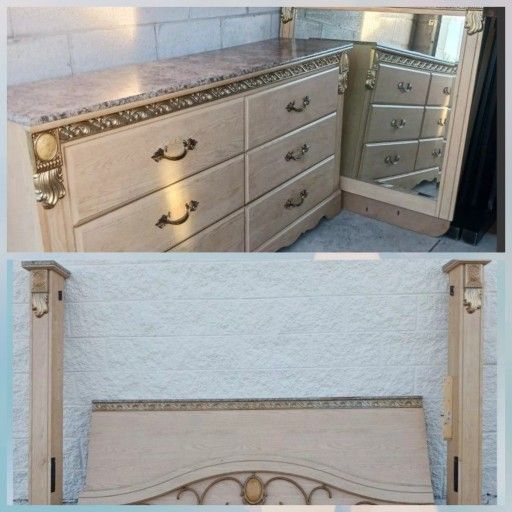 Signature Ashley Furniture Catalina King bedroom set Headboard dresser Mirror Marble top