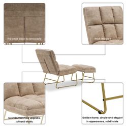 Beige Fabric Fixed Chair With Marching Ottoman 4013