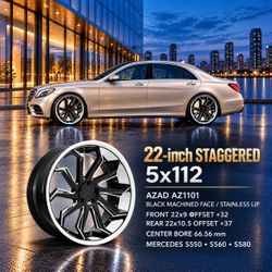 🔥 22x9 +32 / 22x10.5 +37 • 5x112 • AZAD AZ1101 BLACK MACHINED FACE / STAINLESS LIP WHEELS 🔥