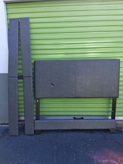 Used Full size Gray Upholstered Bed Frame with Headboard