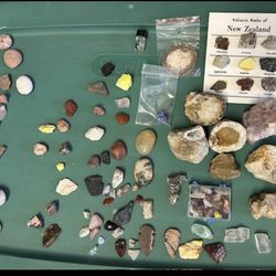 assortment of rocks, geodes, crystals, arrowheads