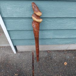 Hand Carved  Walking Wooden Snake Cane