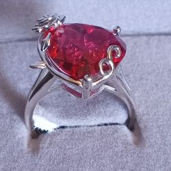 Anillo De Sterling Silver 925 Con Piedra De Corazon Y Flor Nuevo En Su Caja Es Adjustable 