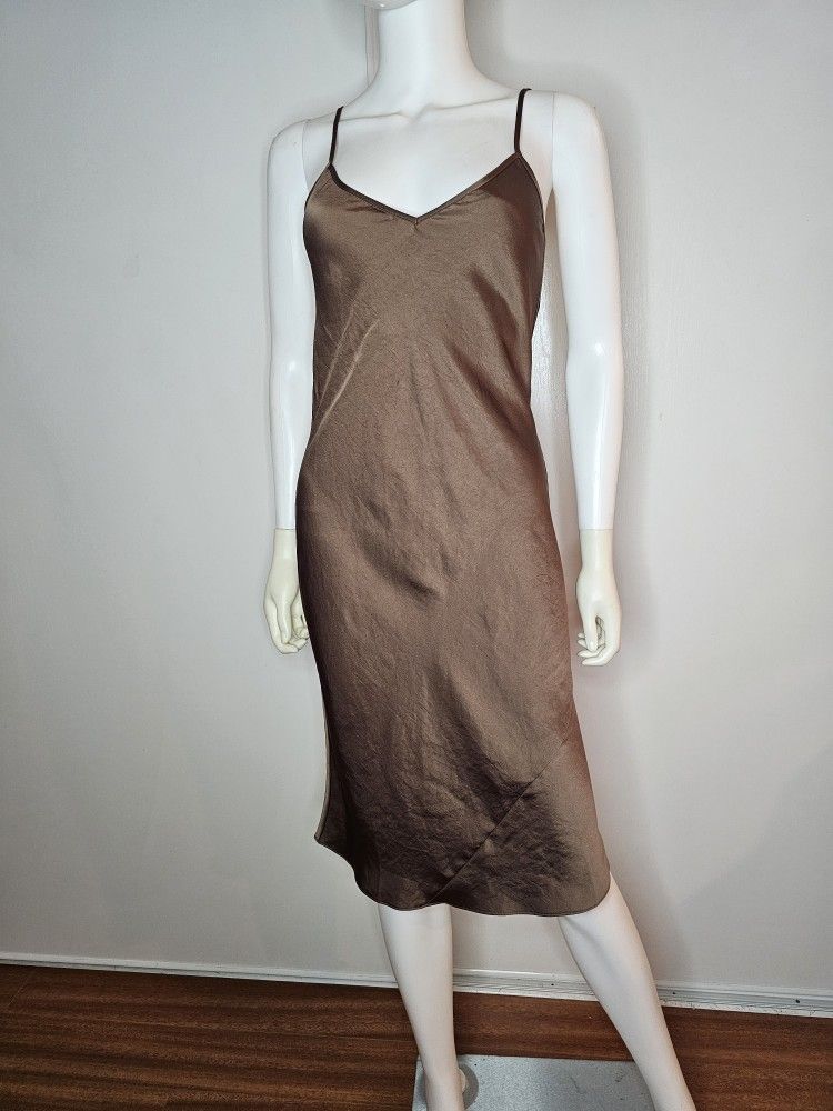 Aritzia Wilfred Elegant Brown Midi Slip Dress Size 2XS