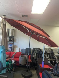 3 Tier Outdoor Umbrella with Solar Lights, Patio Umbrella