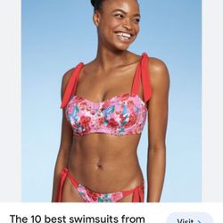 Xhilaration Floral Bikini With Shoulder Straps And Tie Sides Bottom 