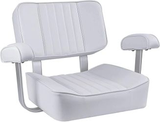 New in box- NORTHCAPTAIN Pontoon Captain Bucket Seat with Armrest,White/Grey