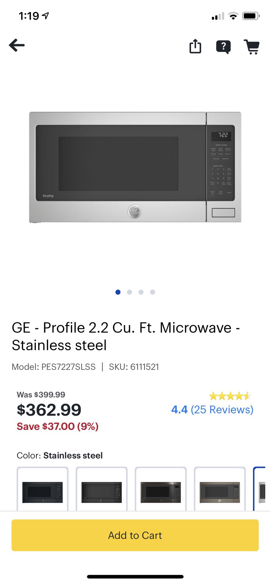 GE profile 2.2 CU. FT. microwave in black