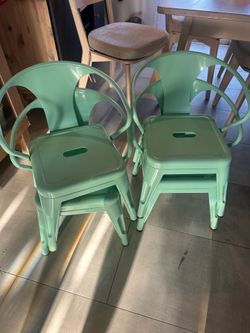 Mint color kids metal chairs