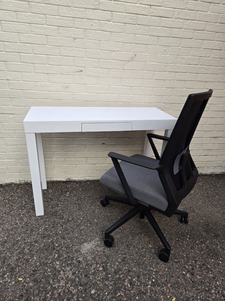 White Desk with Adjustable Height Office Chair
