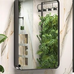 New Black Medicine Cabinet 16 x 24 Inch, Bathroom Medicine Cabinet with Mirror, Heavy & Solid Stainless Steel Framed, Adjustable Shelves