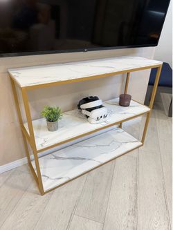 Modern Faux Marble Console Table 43.3” Gold Metal Frame 3-Tier Entryway Sofa Accent Table