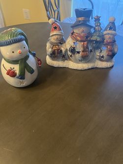 Ceramic Snowman Candle Holders  As bd Candy Jar Christmas Decors 
