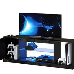 1548a  57" Gloss Black Media Console - Gaming TV Stand for 65 Inch TV, Entertainment Center for PS5/Xbox Series X, Modern Home Theater Design, Adjusta