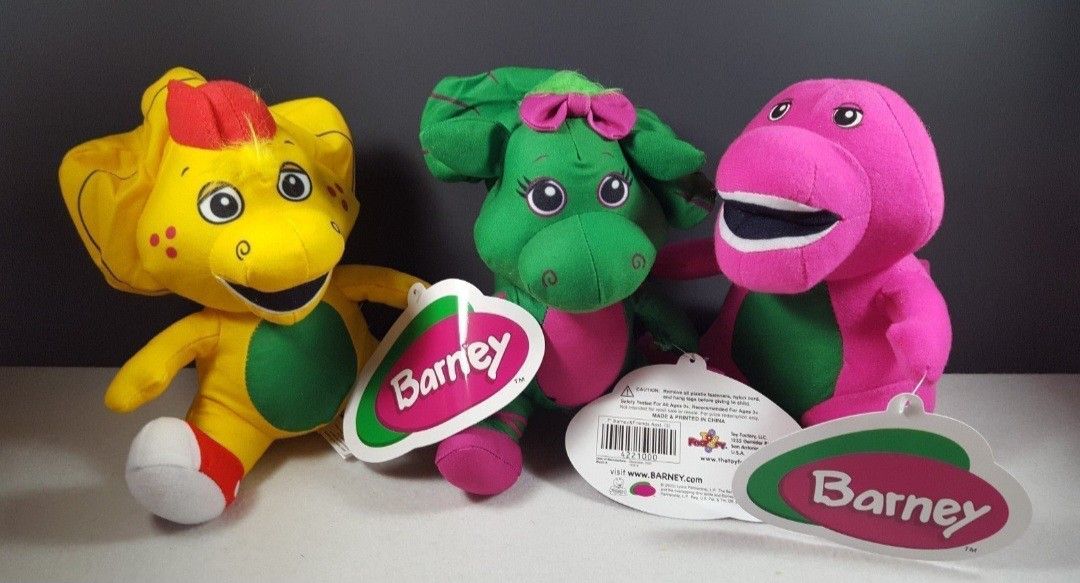 Barney & Friends Set of 3 Purple Bbop Plush 7" Vintage BJ Dinosaur Stuffed Doll