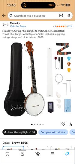 Mulucky 5 String Mini Banjo, 26 Inch
