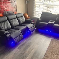 Sofa Y Loveseat (2) reclinable Led Electrico 
