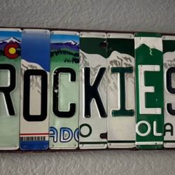 Homemade wooden Rockies plate