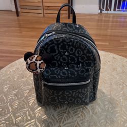 Disney Parks Mickey Icon Leopard Pattern Backpack With Mickey Leopard Bag Charm