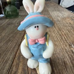 Vintage Easter Bunny Figurine With Blue Hat