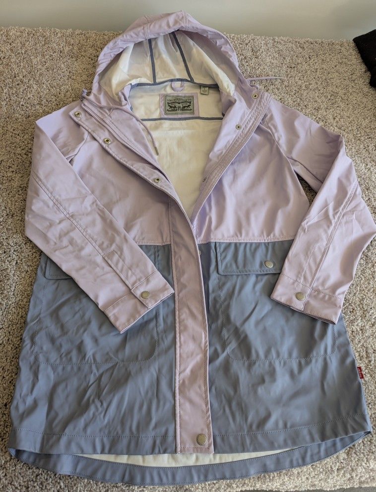 Levi woman's size small lavender and dove gray rain coat