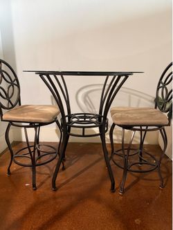 ✨ 3-Piece Glass Top Bistro Set – Table + 2 Swivel Chairs ✨