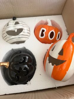 Set of 4 Ceramic Halloween Pumpkin Decorations