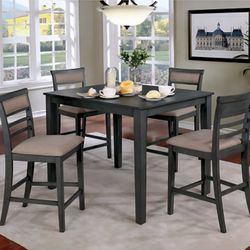 Dining Set 5 Pc Counter Height Wrathered Grey Finish, Beige Fabric. New Epsecial Price 