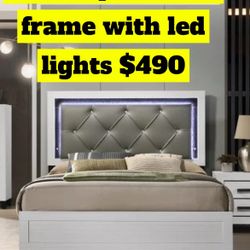 Queen Bed Frame With Led Light ( No Mattress )