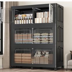 150Gal Stackable Storage Bins with Lid, 600Qt Extra Large Collapsible Storage Box with Wheels, Dividers, Folding Plastic Cabinet Closet Organizers for