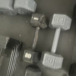 Pair Of 20lb Steel Hex Dumbbells Total 40lb