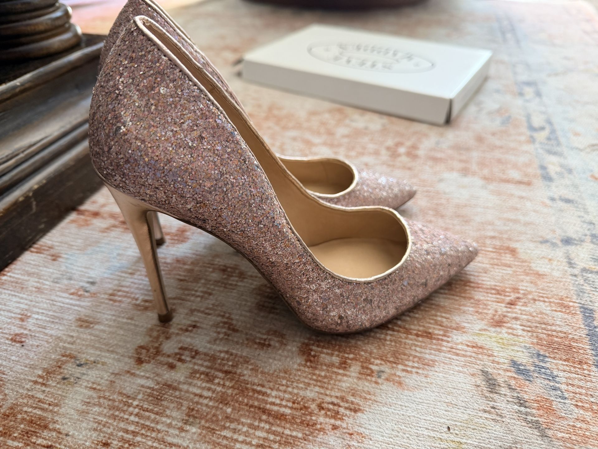 Glitter High Heels Pumps Pointed Toe Sparkly Slip On Sequin 