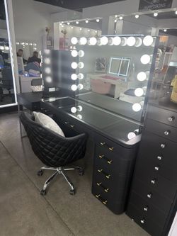 Black Or White Makeup Vanity Already Assembled- Glam Room Furniture - Glass Top - SAME DAY DELIVERY