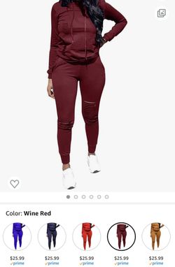 Women Casual Ripped Hole Pullover Hoodie Sweatpants 2 Piece Sport Jumpsuits Outfits Set