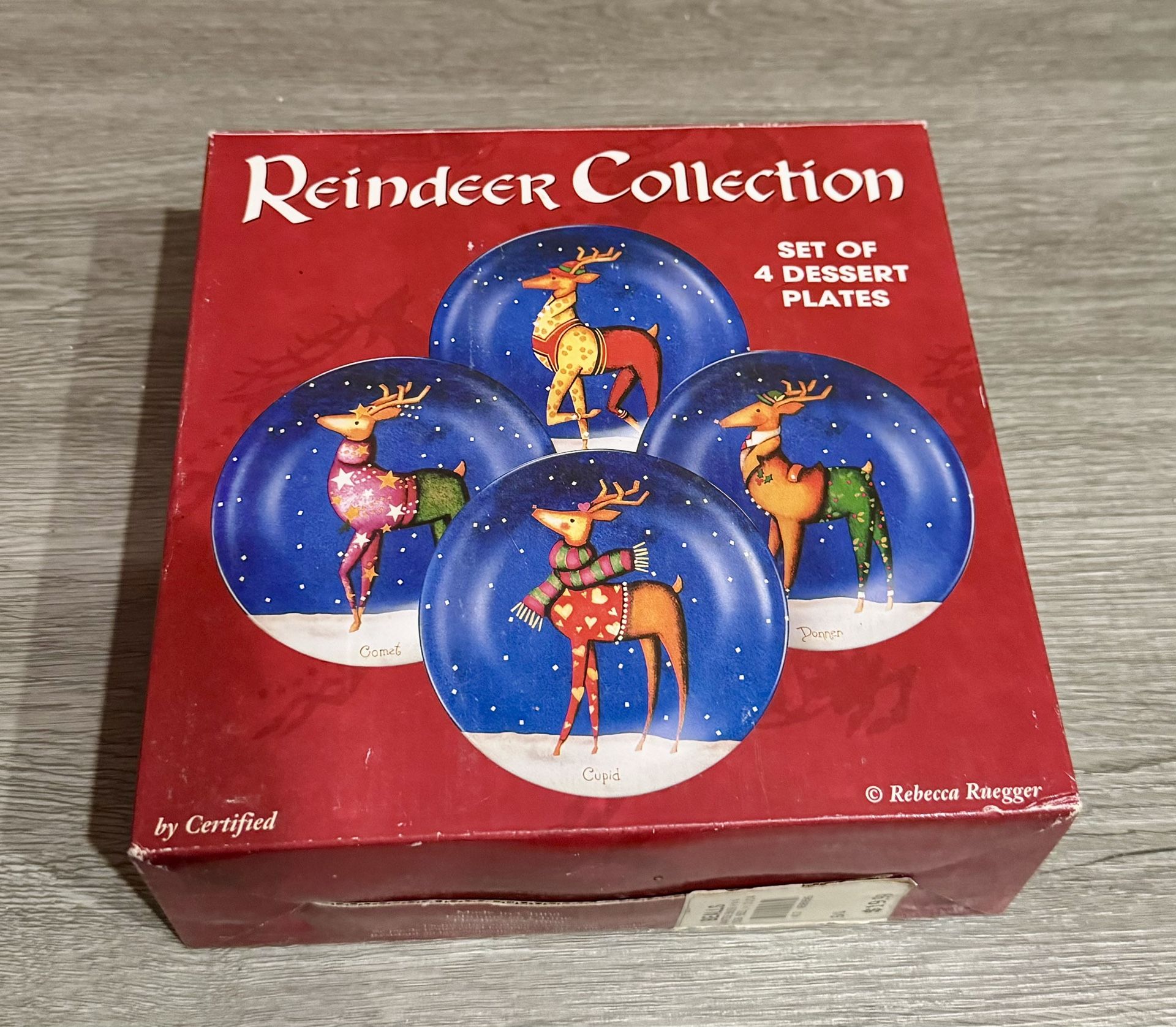 Set of 4 Certified International REINDEER 8" Dessert Salad Plate Rebecca Ruegger